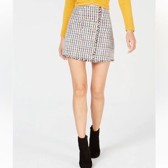 Leyden Tweed Mini Skirt With Fringe White and Black School Girl Academia Size L - Picture 15 of 15